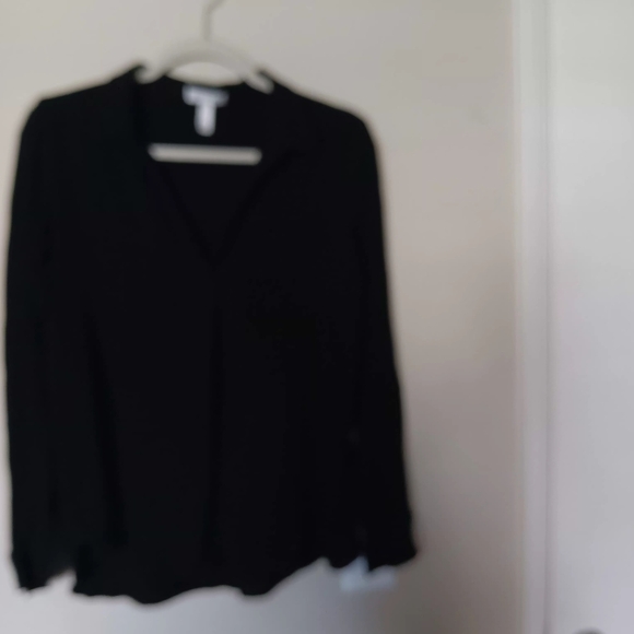 Black Long-Sleeve V-Neck Blouse - Lightweight Women's Top - Picture 6 of 8